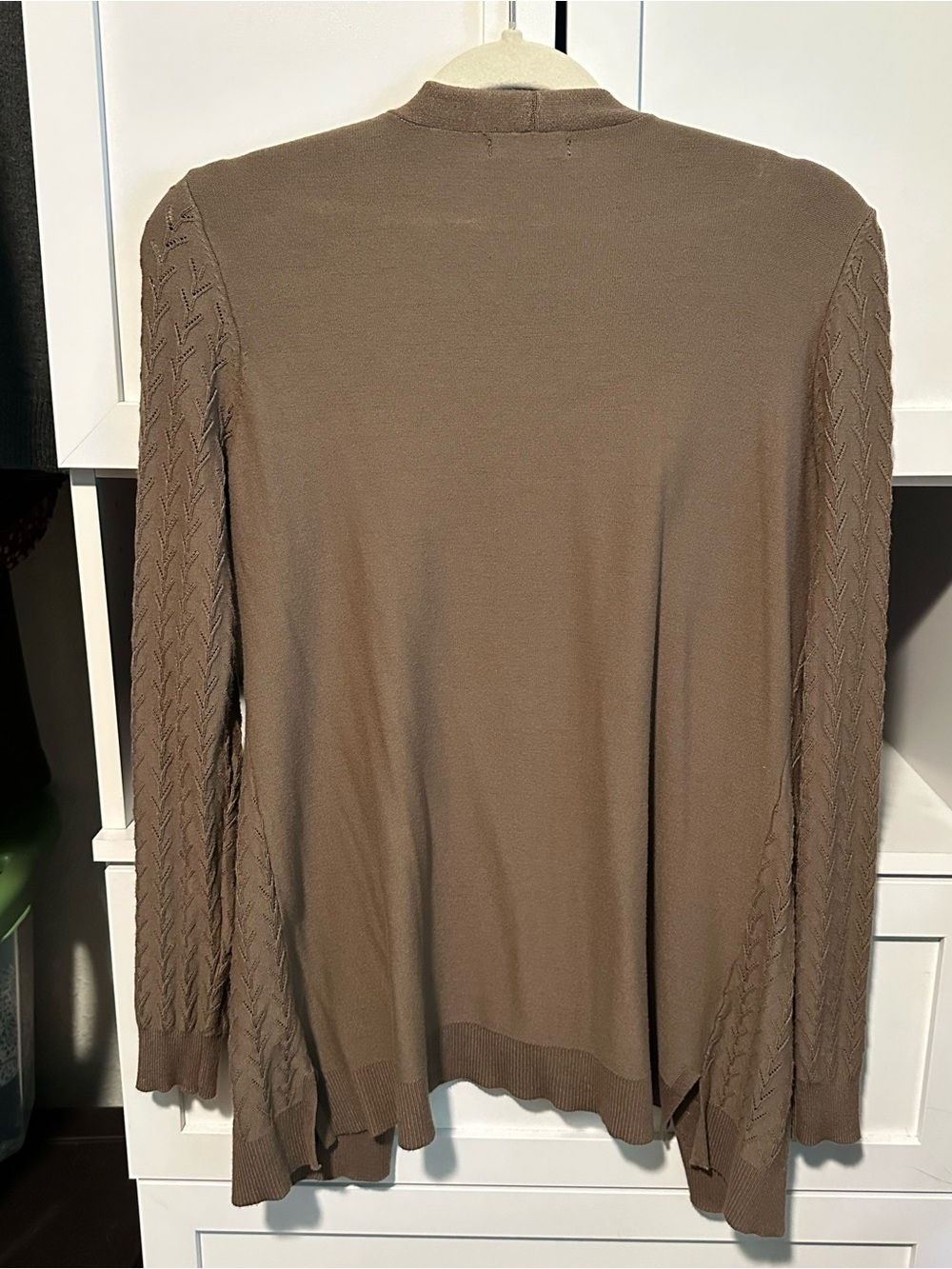 Taupe Brown Open Front Textured Cardigan Long Sleeve Career Workwear size Medium - Picture 8 of 10